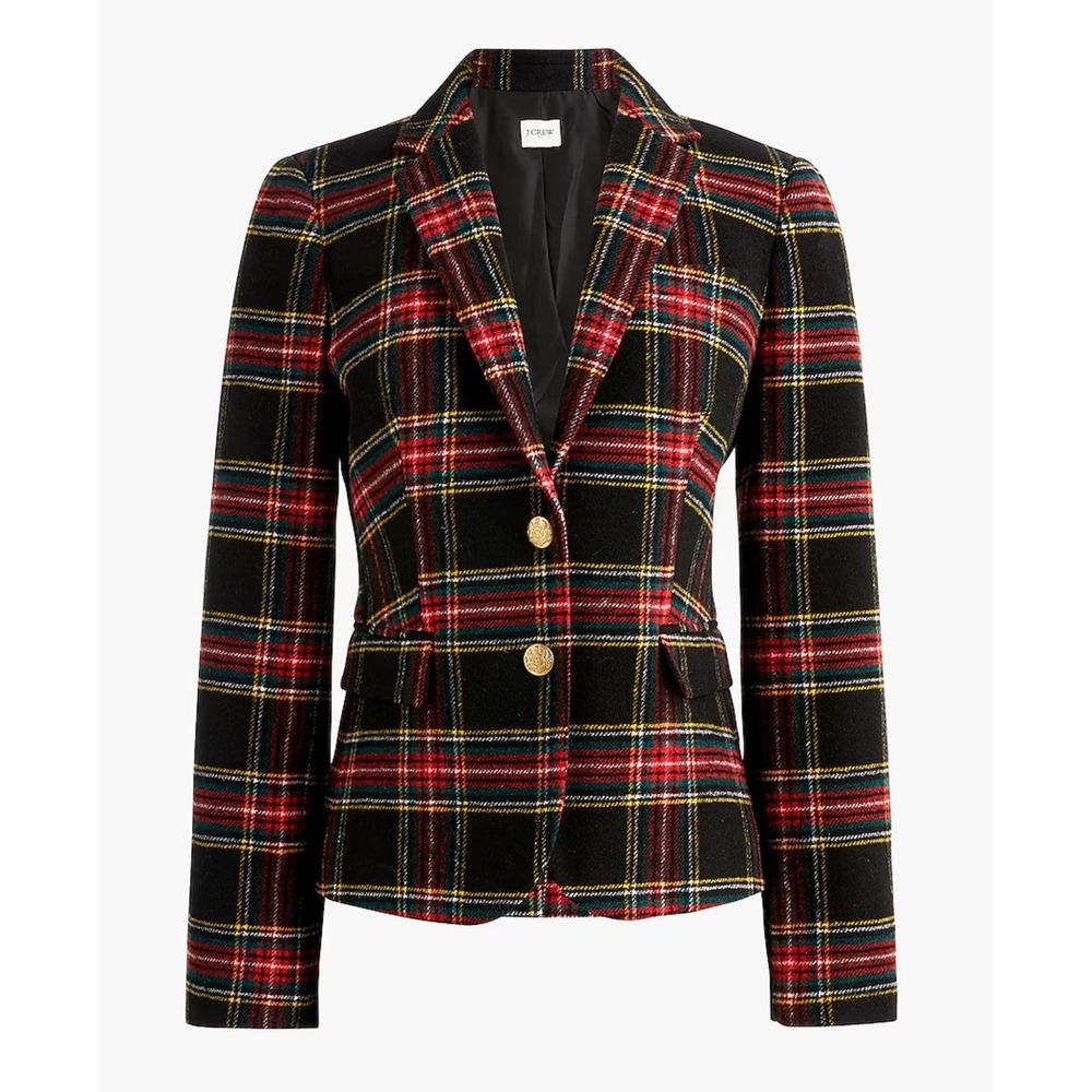 J. Crew Stewart Tartan Plaid Schoolboy Blazer US 6 Wool Blend Preppy Holiday